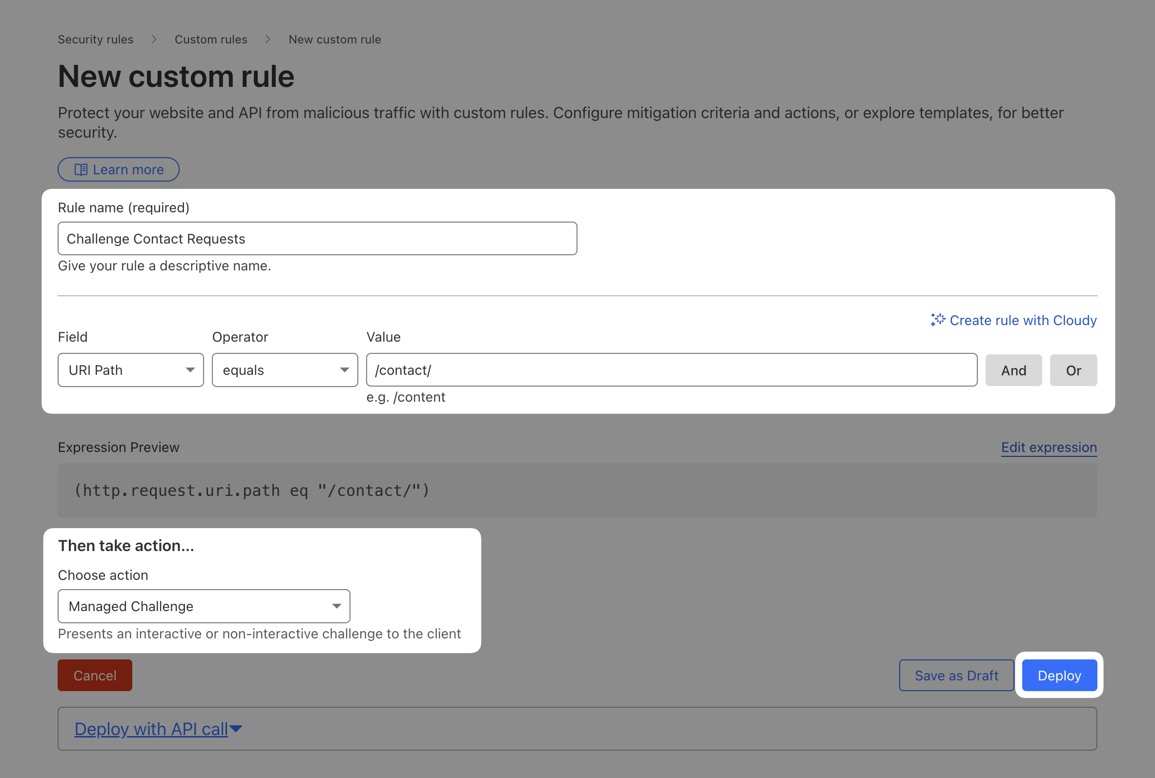 Custom Rule 설정 화면