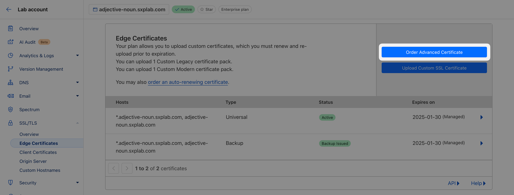 Advanced Certificate 주문